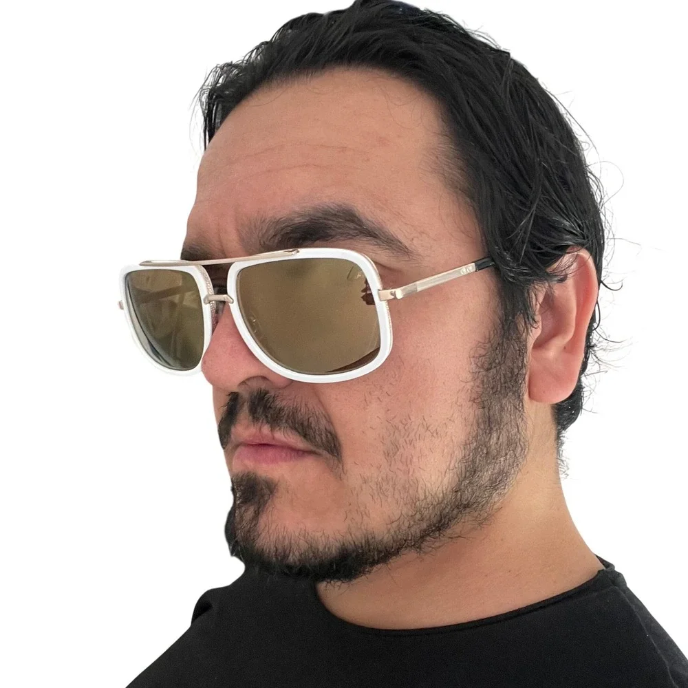 Aviator Sunglasses White Gold Frame Brown Lens‎ Fashion Shades Square Lentes New